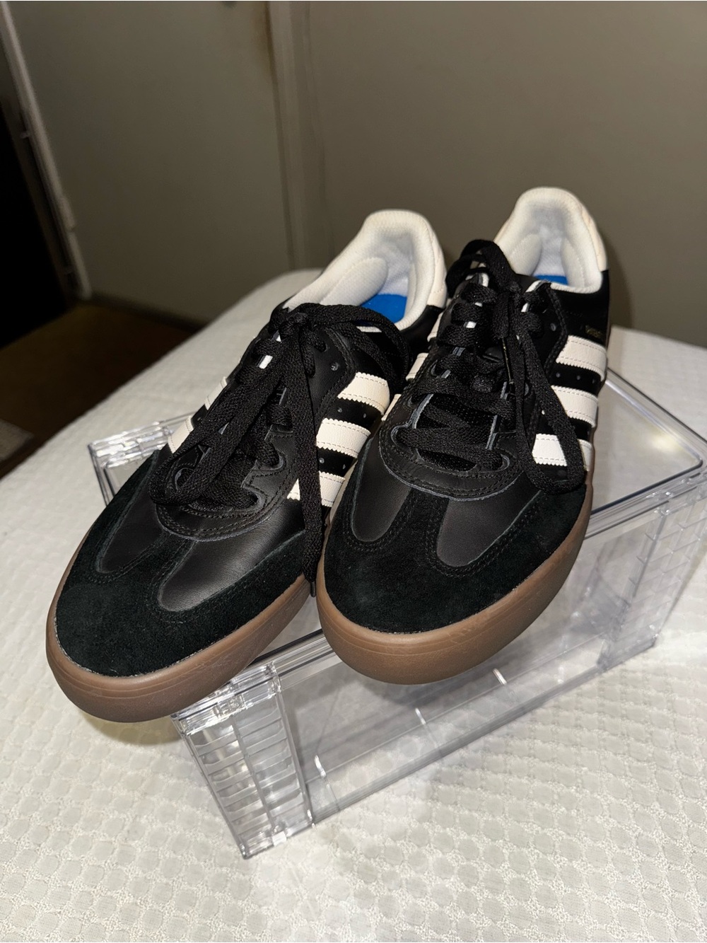 adidas Black & White Low-Top Sneakers with Gum Sole